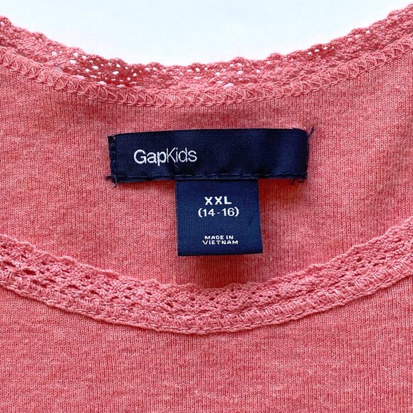 Gap Girls Coral Pink Cotton Tank Top XXL 14-16 w/ Crochet Trim - Picture 3 of 5